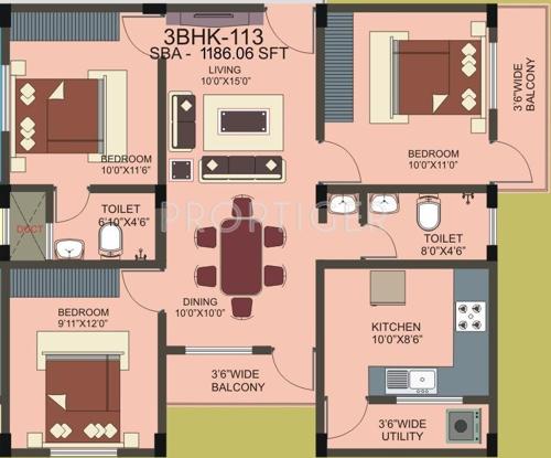 Accent Shiva Sai Apartment (3BHK+2T (1,186 sq ft) 1186 sq ft)