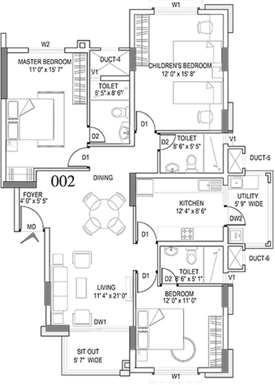 HM Symphony (3BHK+3T (1,563 sq ft) 1563 sq ft)