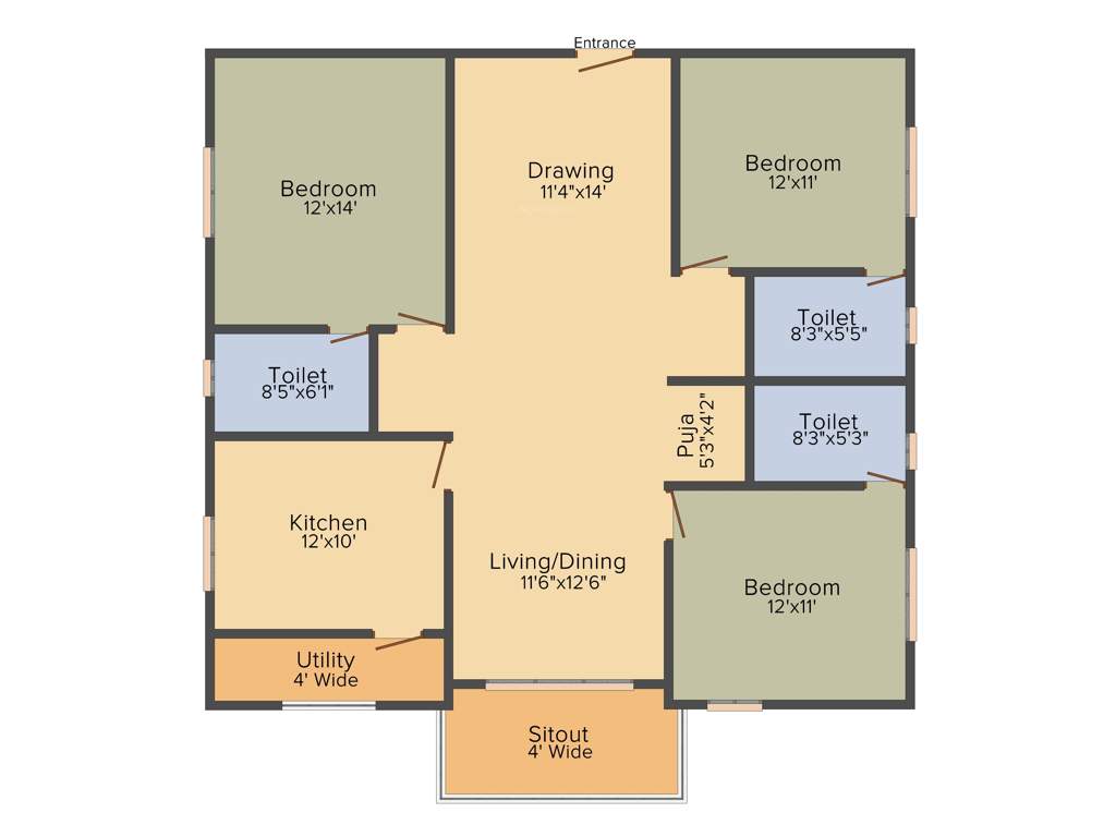 Theme Golf View (3BHK+3T (1,735 sq ft) + Pooja Room 1735 sq ft)