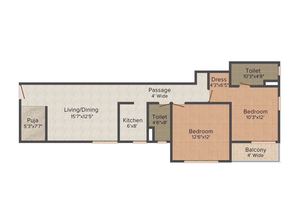 Ruchi Active Acres (2BHK+2T (1,276 sq ft) 1276 sq ft)