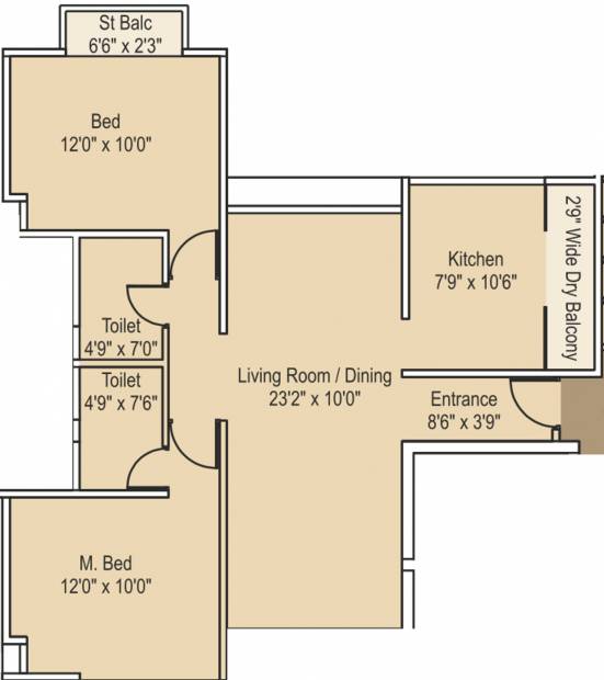 Excel Kiara (2BHK+2T (1,149 sq ft) 1149 sq ft)