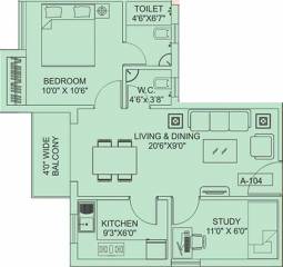 Siddha Aangan (1BHK+2T (768 sq ft)   Study Room 768 sq ft)