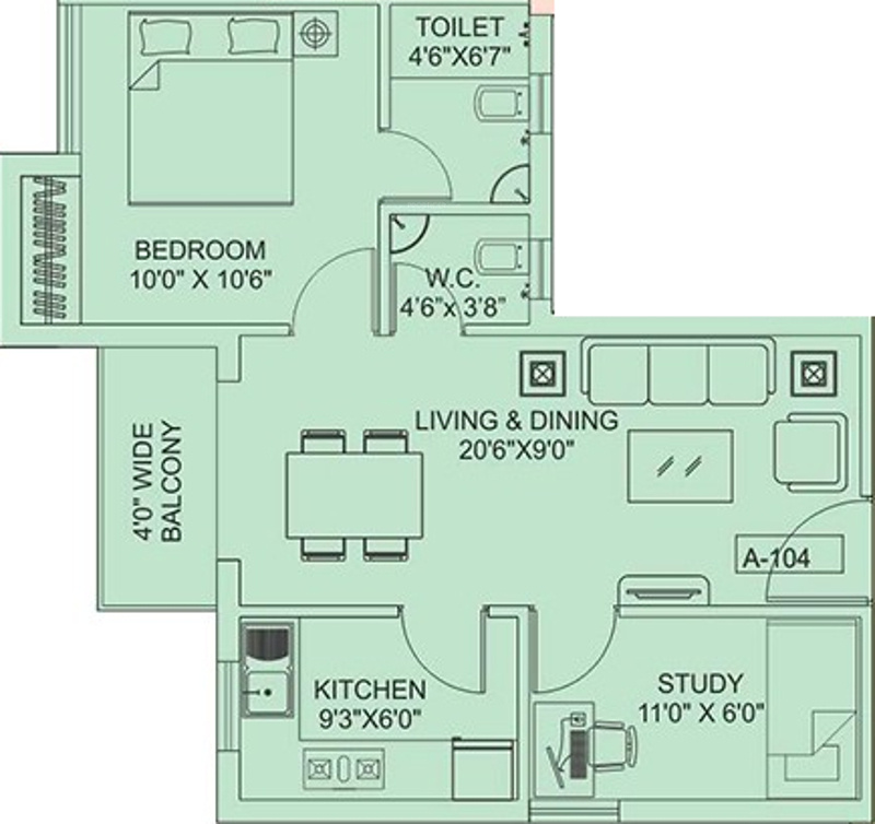 Siddha Aangan (1BHK+2T (768 sq ft)   Study Room 768 sq ft)
