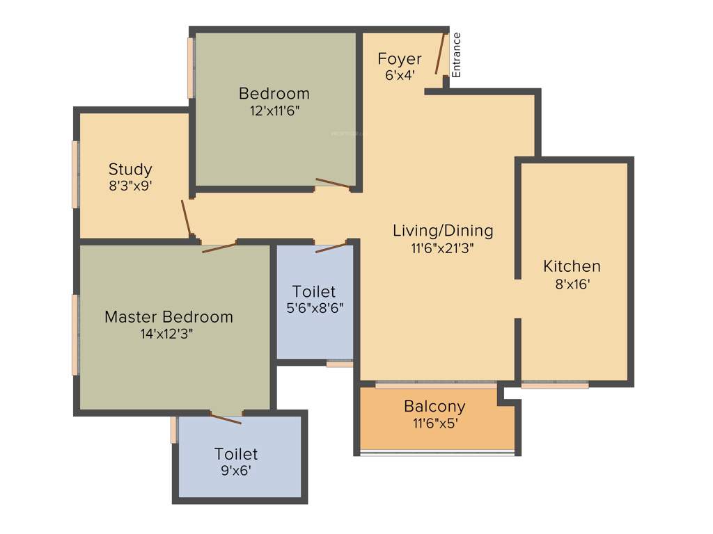 Prestige Royale Gardens (2BHK+2T (1,362 sq ft)   Study Room 1362 sq ft)
