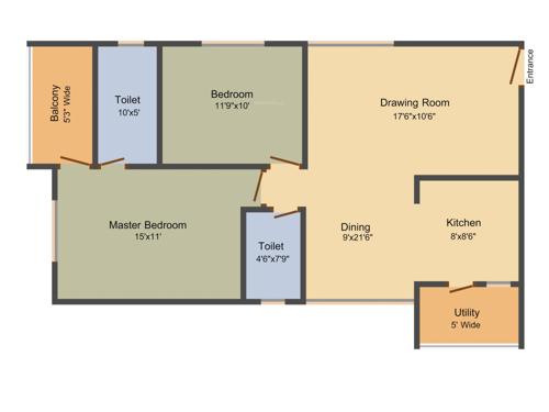 Green West Square (2BHK+2T (1,170 sq ft) 1170 sq ft)