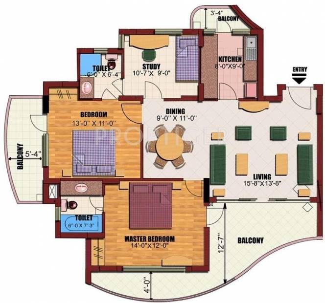 Eldeco Utopia (2BHK+2T (1,535 sq ft)   Study Room 1535 sq ft)