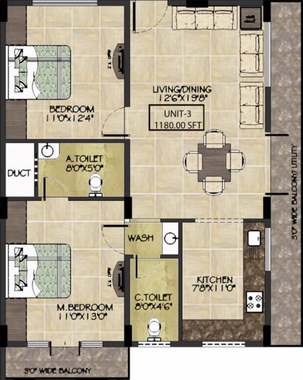 Anubhava Ishwerya Mayflower (2BHK+2T (1,180 sq ft) 1180 sq ft)