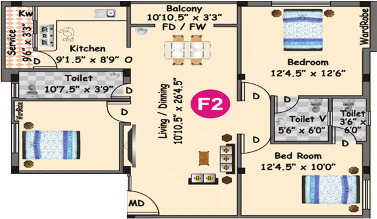 Durai Moon Elite (3BHK+3T (1,251 sq ft) 1251 sq ft)