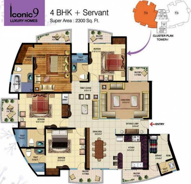 Rishabh Iconic9 (4BHK+4T (2,300 sq ft) + Servant Room 2300 sq ft)