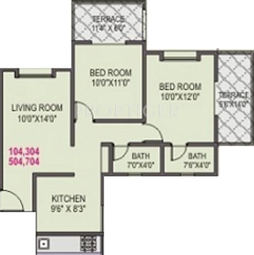 BK SunShine (2BHK+2T (890 sq ft) 890 sq ft)