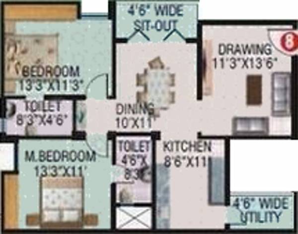Sriven Solitaire (2BHK+2T (1,140 sq ft) 1140 sq ft)