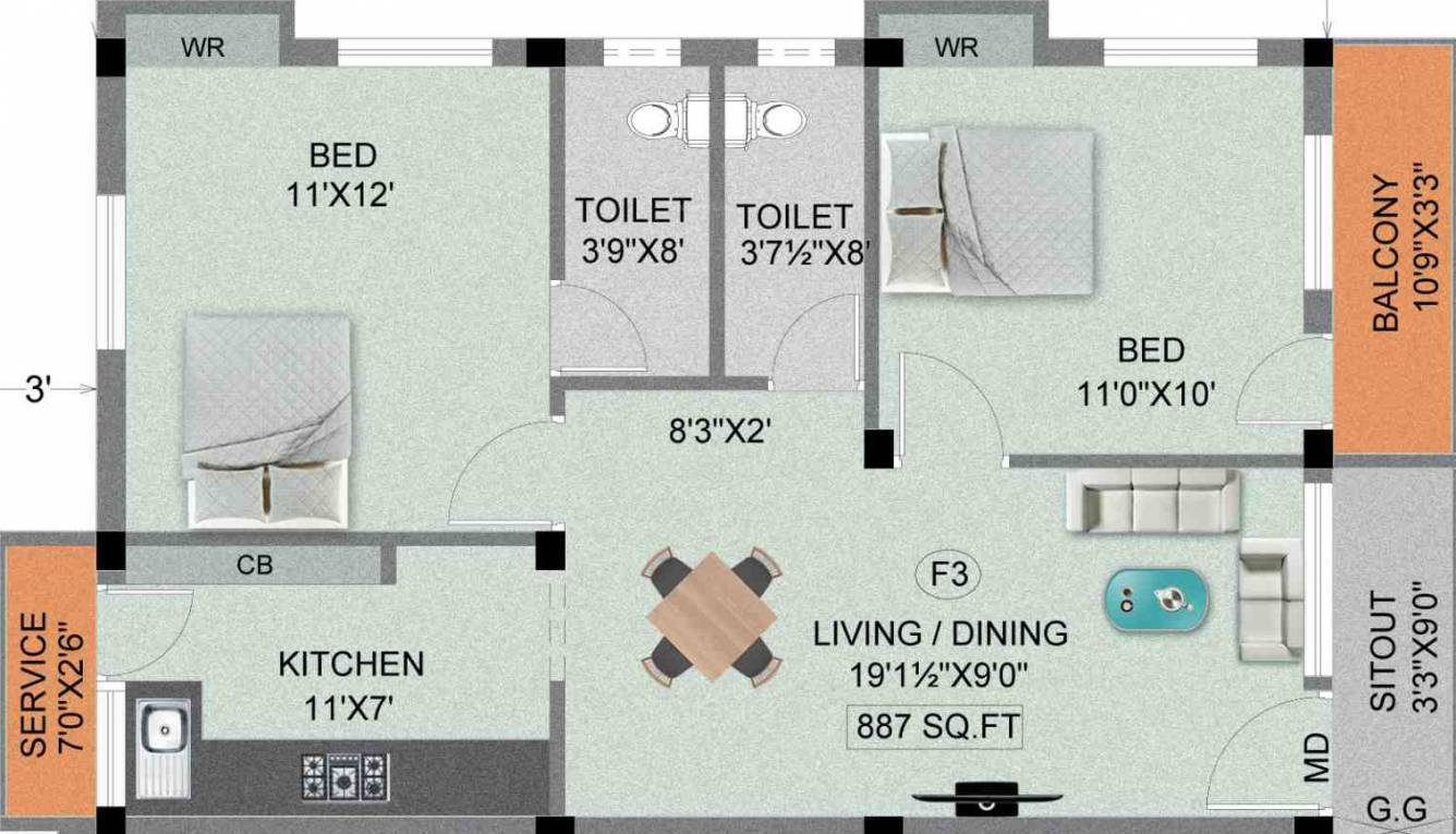 Madhuri Sabari Flats (2BHK+2T (887 sq ft) 887 sq ft) Madhuri Sabari Flats (2BHK+2T (887 sq ft) 887 sq ft)