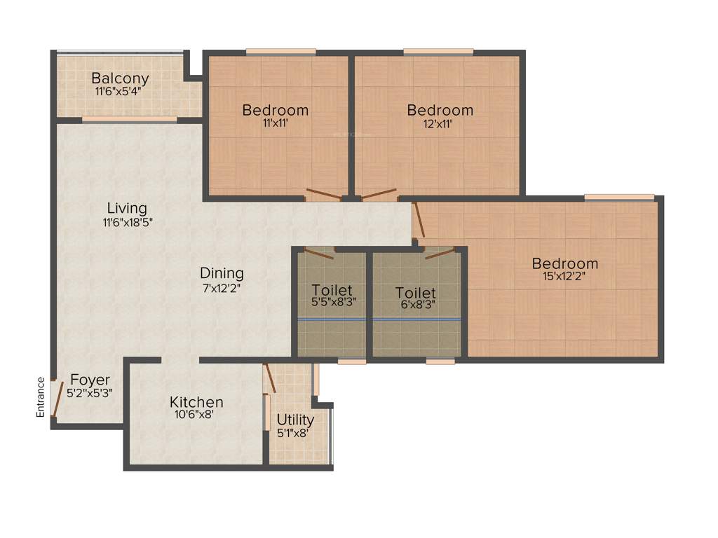 Purva The Waves (3BHK+2T (1,482 sq ft) 1482 sq ft)