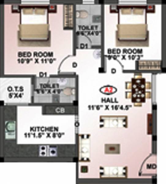 GV Adithi (2BHK+2T (760 sq ft) 760 sq ft)