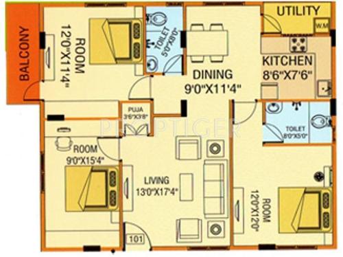 Sumo Krupa Temple (3BHK+2T (1,400 sq ft) 1400 sq ft)