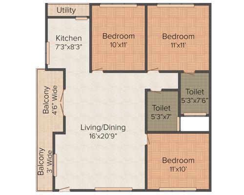Anubhava Ishwerya Primrose (3BHK+2T (1,300 sq ft) 1300 sq ft)
