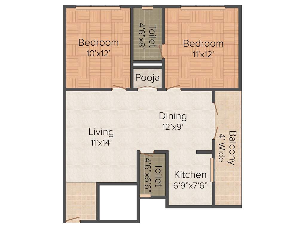 Anubhava Ishwerya Primrose (2BHK+2T (1,100 sq ft) 1100 sq ft)