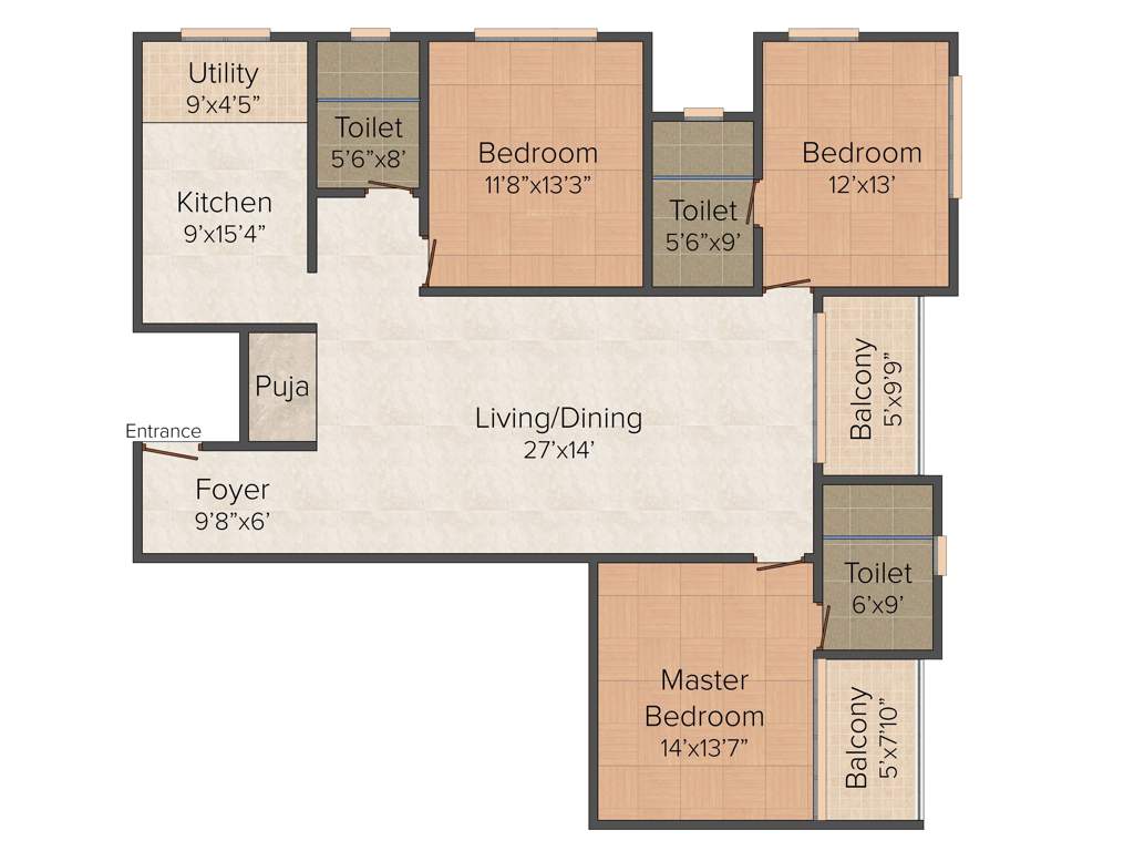 Prestige Downtown (3BHK+3T (1,904 sq ft) + Pooja Room 1904 sq ft)