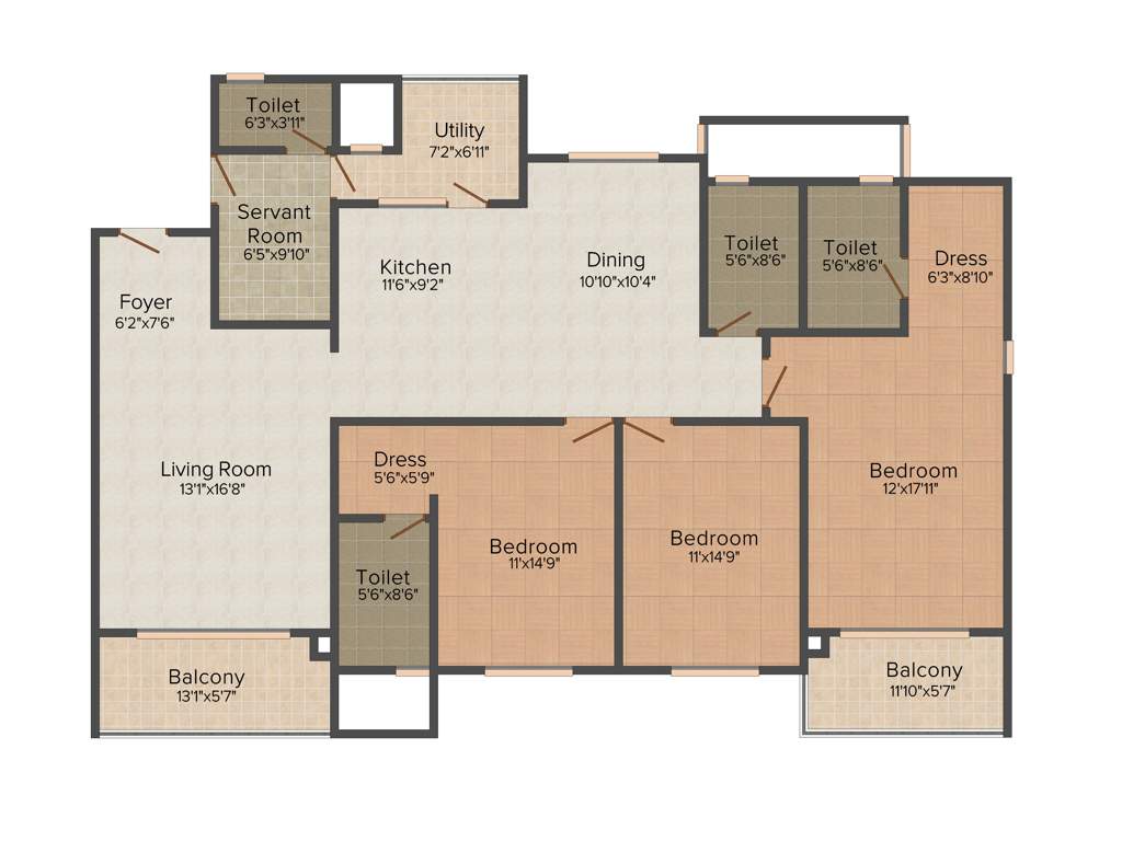 Vaswani Exquisite (3BHK+3T (2,280 sq ft) + Servant Room 2280 sq ft)
