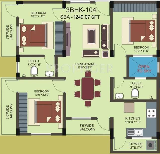 Accent Shiva Sai Apartment (3BHK+2T (1,249 sq ft) 1249 sq ft)
