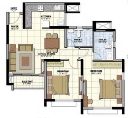 Prestige Norwood at Sunrise Park (2BHK+2T (1,128 sq ft) 1128 sq ft)
