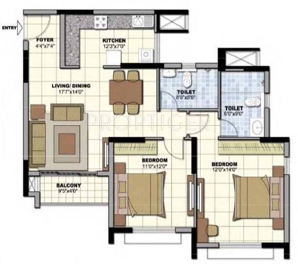 Prestige Norwood at Sunrise Park (2BHK+2T (1,152 sq ft) 1152 sq ft)