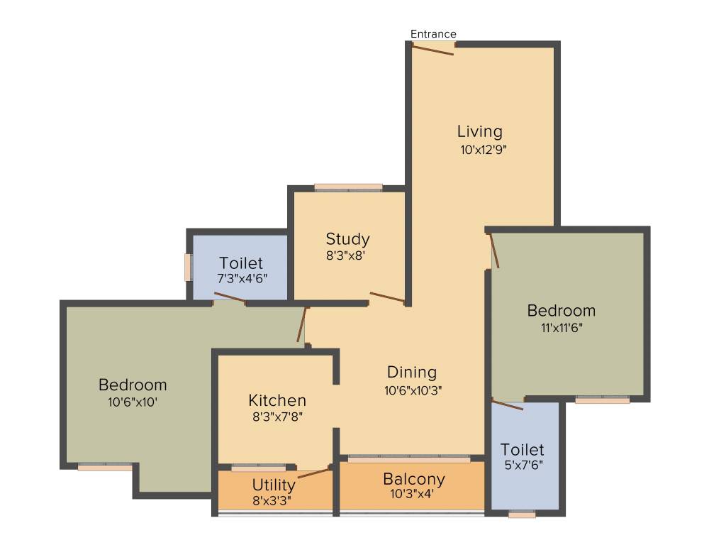 Elegant Pinnacle (2BHK+2T (1,139 sq ft) + Study Room 1139 sq ft)