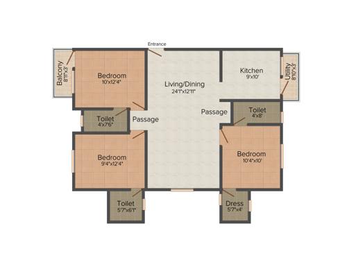 Rajni Bliss (3BHK+3T (1,320 sq ft) 1320 sq ft)