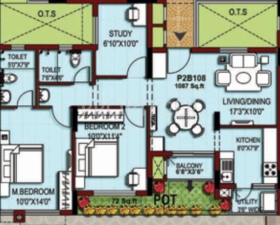 XS Harmony (2BHK+2T (1,087 sq ft)   Study Room 1087 sq ft)