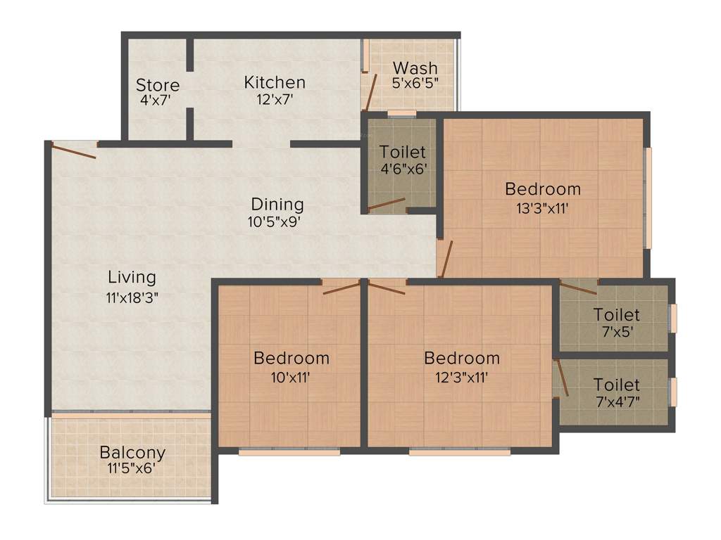 Shafalya Aurum Sky (3BHK+3T (1,845 sq ft) 1845 sq ft)
