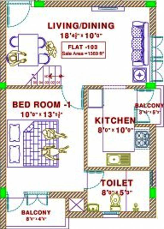 Bamana Lotus (3BHK+3T (1,369 sq ft) 1369 sq ft)