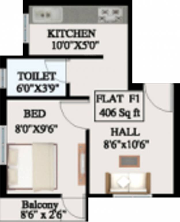 Crest Valdis (1BHK+1T (406 sq ft) 406 sq ft)