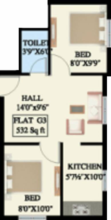 Crest Valdis (2BHK+1T (532 sq ft) 532 sq ft)