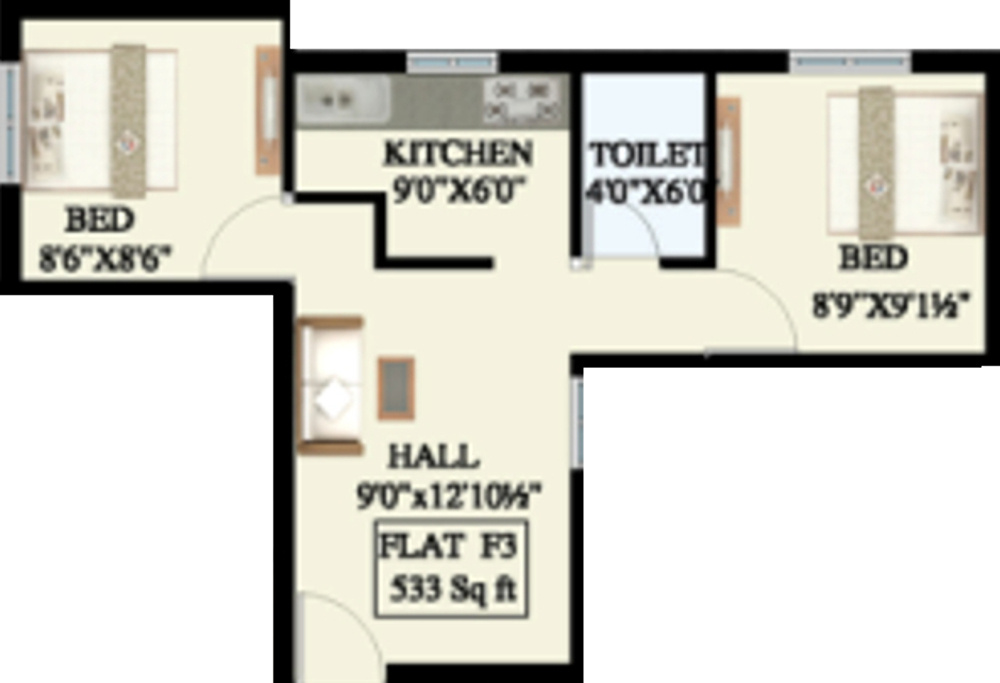 Crest Valdis (2BHK+1T (533 sq ft) 533 sq ft)