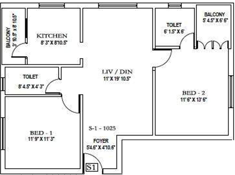 Achutha Homes Elite (2BHK+2T (1,025 sq ft) 1025 sq ft)