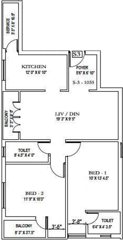 Achutha Homes Elite (2BHK+2T (1,035 sq ft) 1035 sq ft)