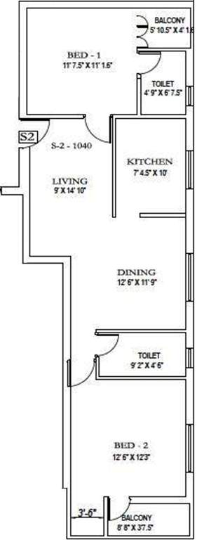 Achutha Homes Elite (2BHK+2T (1,040 sq ft) 1040 sq ft)