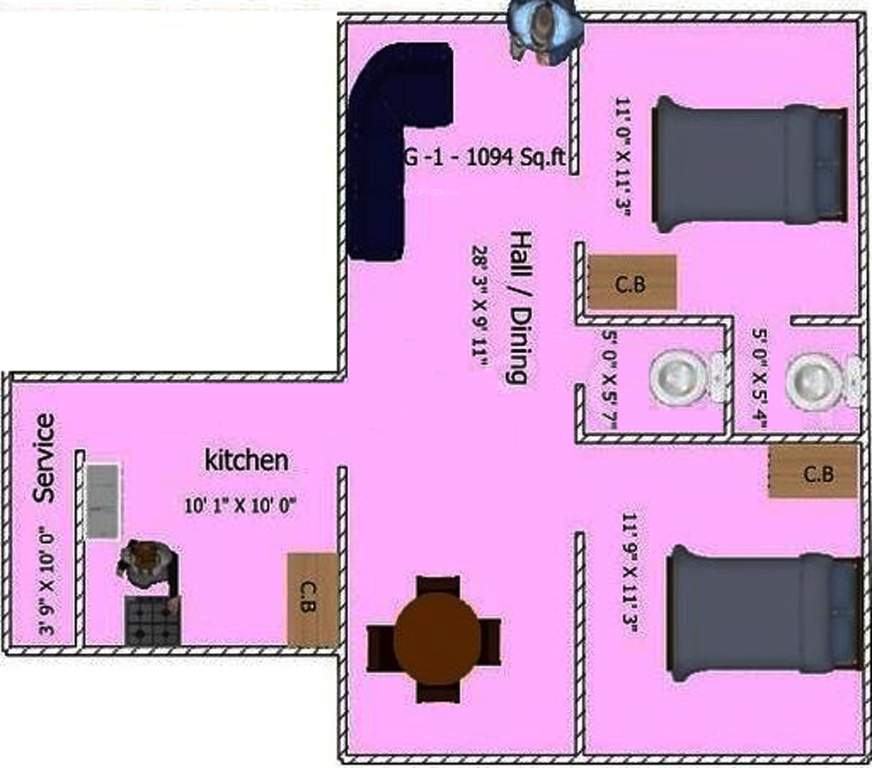 Achutha Homes Elite (2BHK+2T (1,094 sq ft) 1094 sq ft)