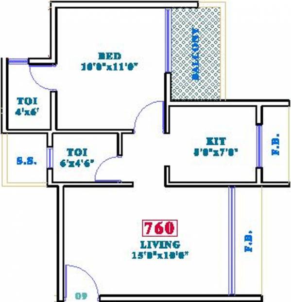 Siddharth Geetanjali Bellezza (1BHK+2T (760 sq ft) 760 sq ft)