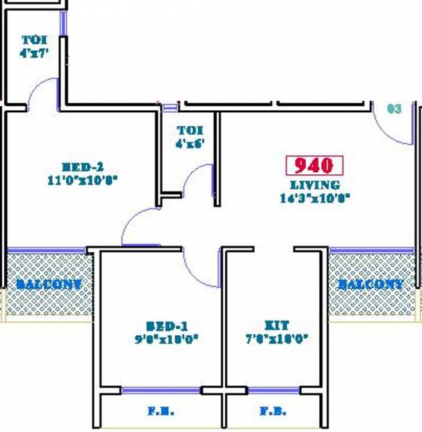 Siddharth Geetanjali Bellezza (2BHK+2T (940 sq ft) 940 sq ft)