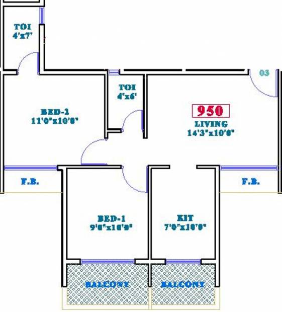 Siddharth Geetanjali Bellezza (2BHK+2T (950 sq ft) 950 sq ft)