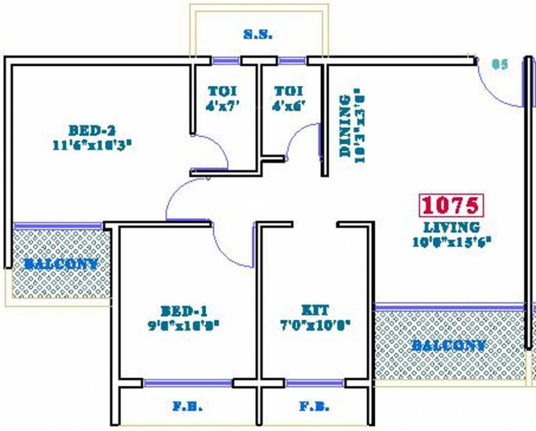 Siddharth Geetanjali Bellezza (2BHK+2T (1,075 sq ft) 1075 sq ft)