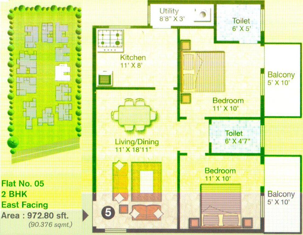 AM Heritage RG (2BHK+2T (973 sq ft) 973 sq ft)