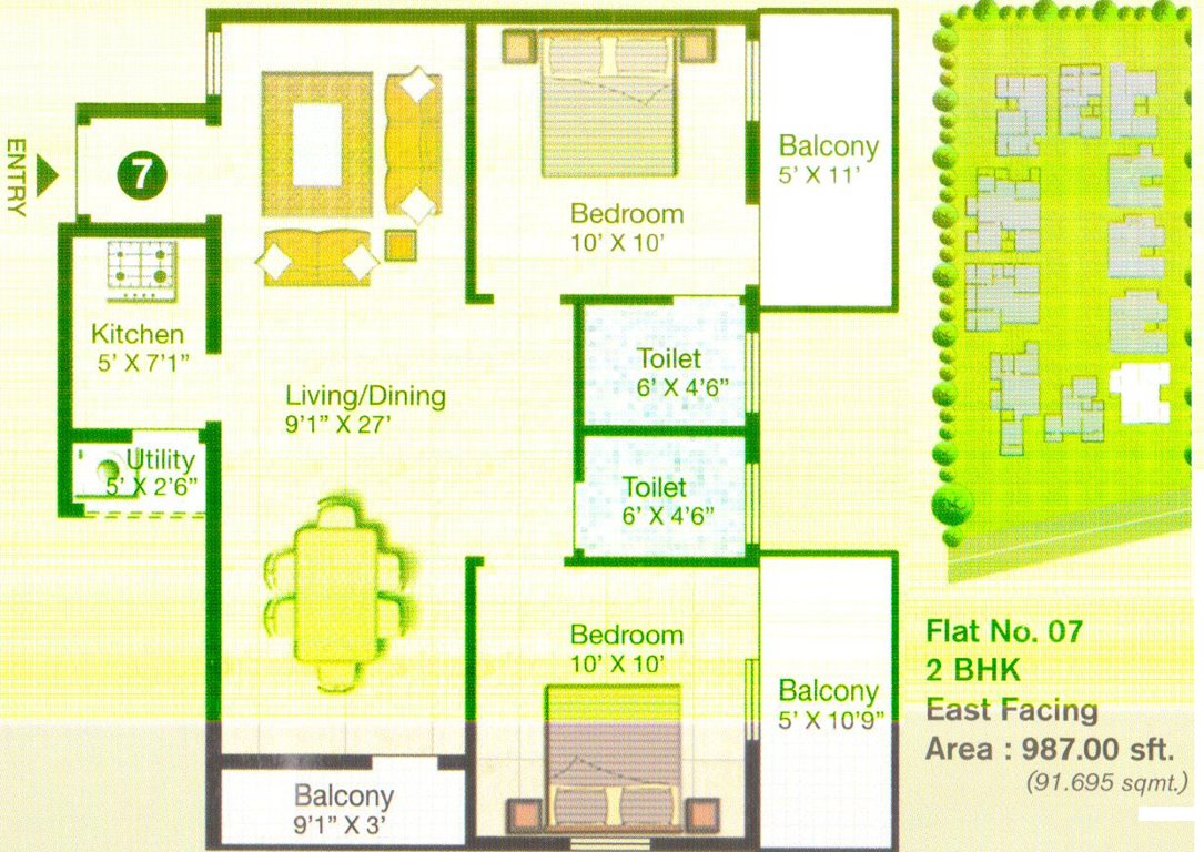 AM Heritage RG (2BHK+2T (987 sq ft) 987 sq ft)