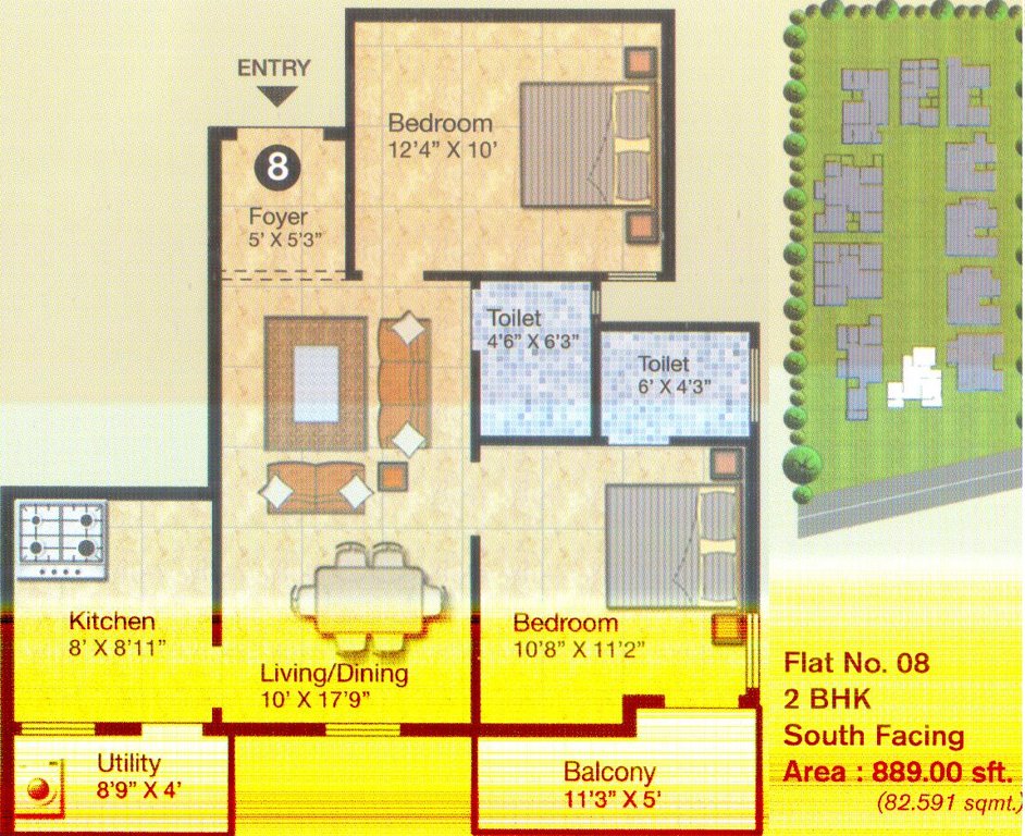 AM Heritage RG (2BHK+2T (889 sq ft) 889 sq ft)