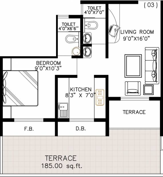 Shree Mukund The Ambience Garden (1BHK+2T (805 sq ft) 805 sq ft)