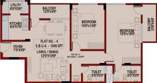 Floor Plan (2BHK+2T (1,240 sq ft) 1240 sq ft) Archana Projects Little Floor Plan (2BHK+2T (1,240 sq ft) 1240 sq ft)