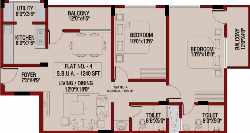 Archana Projects Little Floor Plan (2BHK+2T (1,240 sq ft) 1240 sq ft)