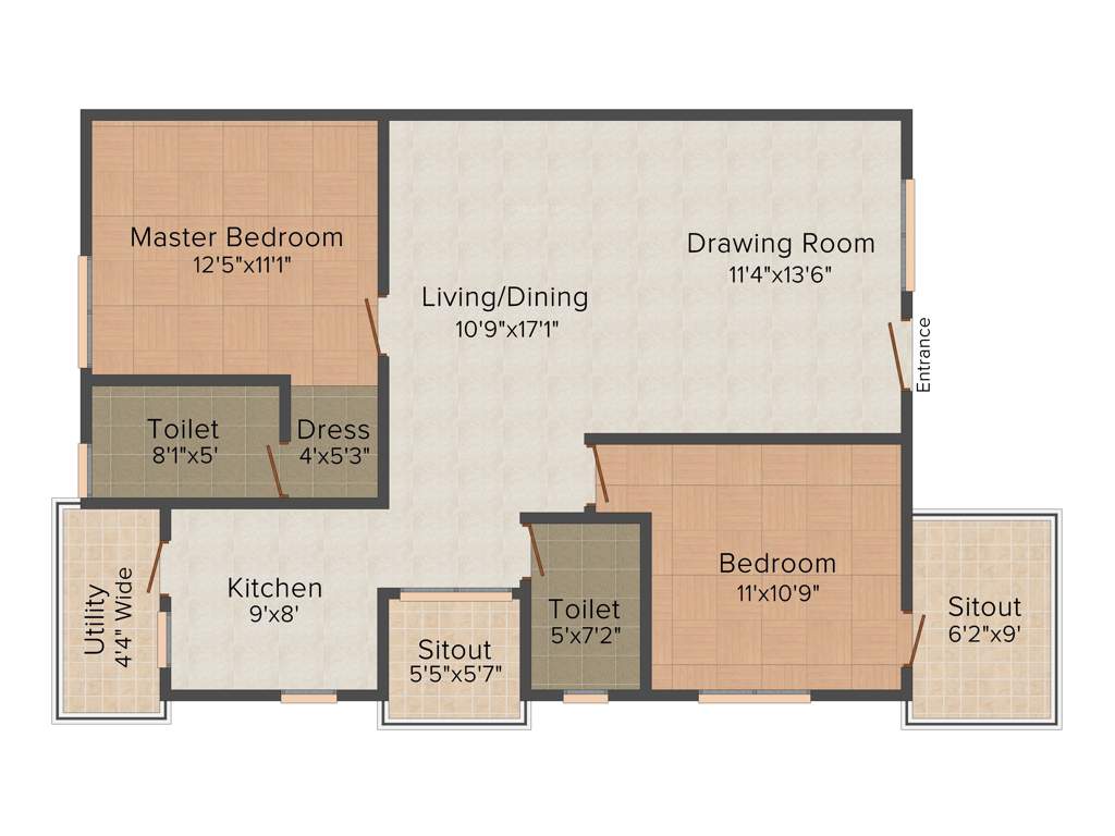 Riverstone Chancellor (2BHK+2T (1,240 sq ft) 1240 sq ft)