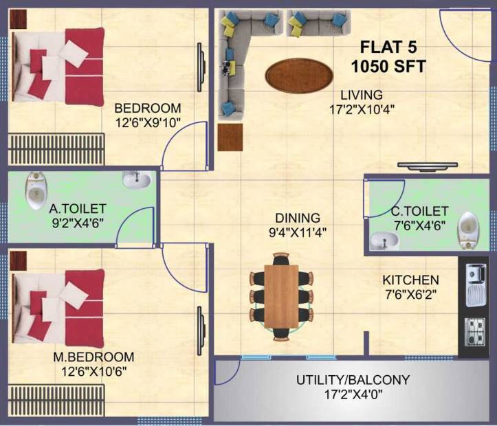 Ashirwaadh Lake View (2BHK+2T (1,050 sq ft) 1050 sq ft)